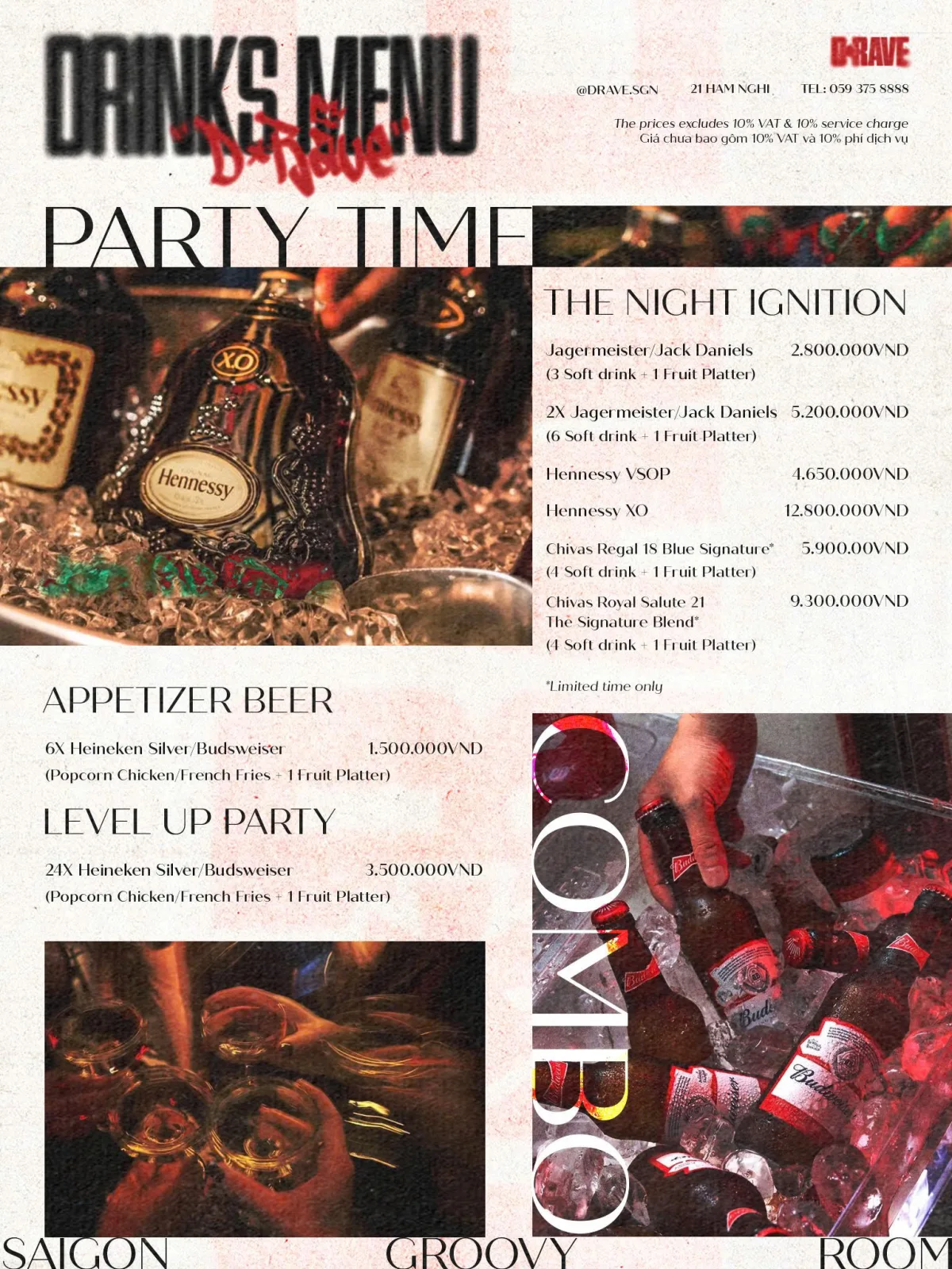 Menu Drave Club — Party Time — Combo khai tiệc